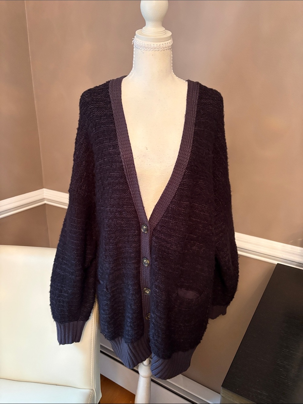 Women’s Black V-Neck Button Cardigan Sweater
